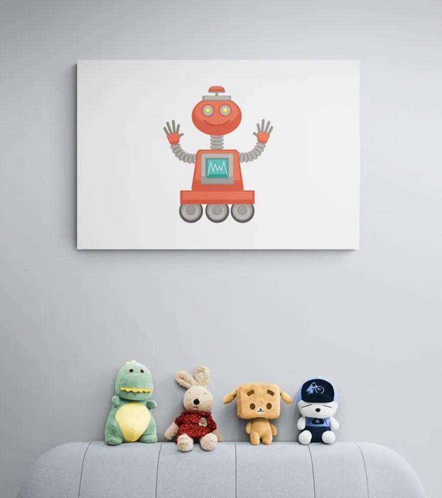 Obraz s motívom robota v červenej farbe - 120x80