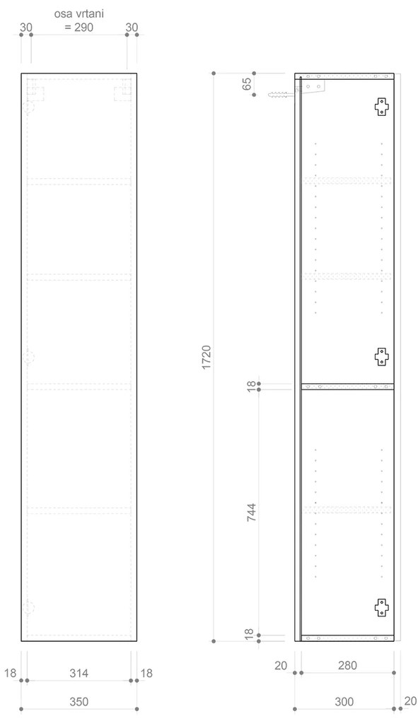 Sapho, ESPACE skrinka 35x172x32cm, 1x dvierka, ľavá/pravá, biela matná, ESC330-3131