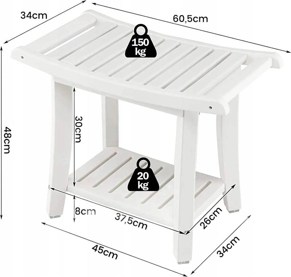 Sprchová Lavička, Stolička Pod Sprchu, Vodotesná, Biela, Odolná
