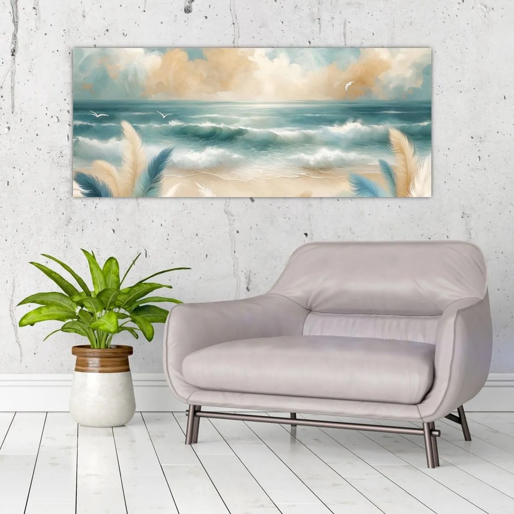 Obraz – Maľovaná pláž v jemných farbách (120x50 cm)