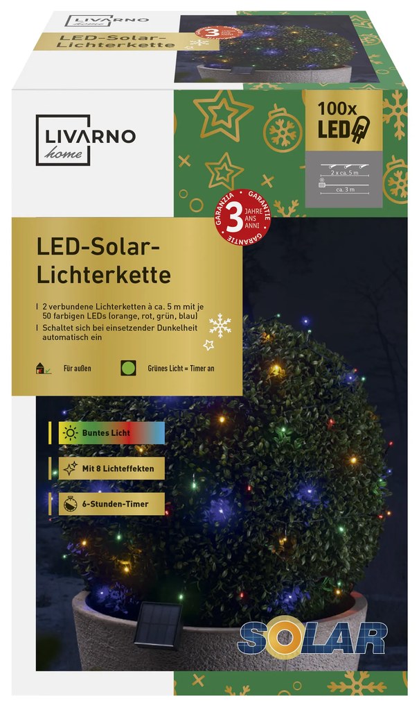 LIVARNO home Solárna svetelná reťaz, 100 LED (farebná) (100367336)