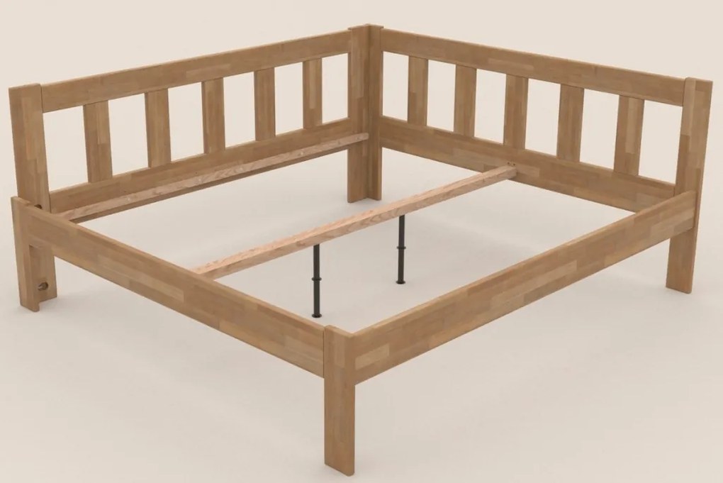 Rohová posteľ so zástenou vľavo Tema L 180x200 cm, prírodný buk