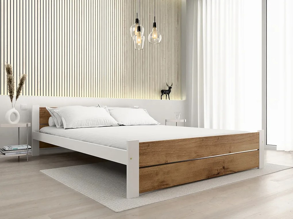 Posteľ IKAROS DOUBLE 160 x 200 cm, dub artisan/biela Rošt: S latkovým roštom, Matrac: Matrac DELUXE 10 cm