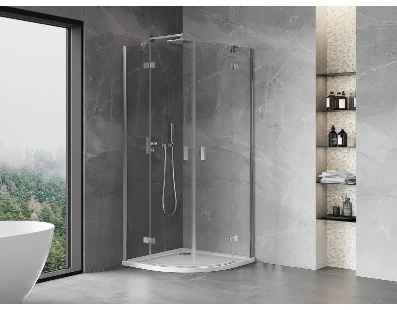 Mexen Mist, polkruhový výklopný sprchový kút 80 x 80 cm, číre sklo, chrómový profil, 8A33-080-080-01-00