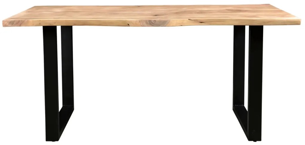 furniture-nabytek.cz - Masivní jídelní sestava Bullwer se 4 židlemi Clinton, akácie / kov / umělá kůže, lakovaná, hnědá / černá