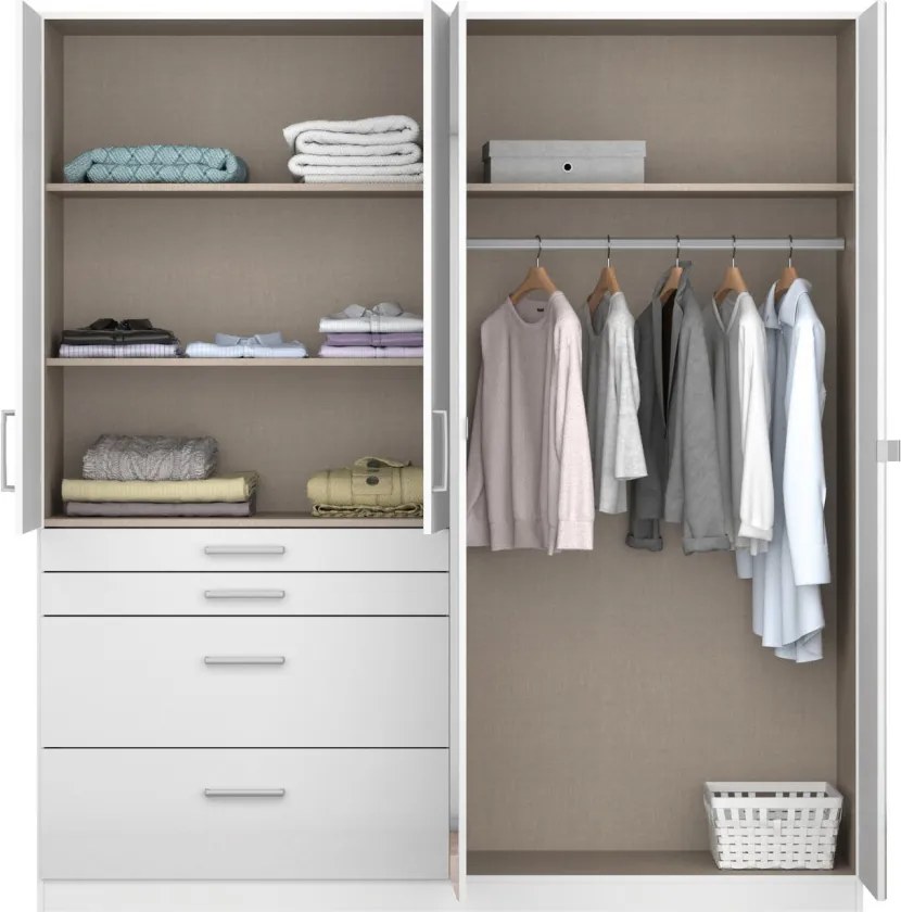 Šatníková skriňa Homburg, 181 cm, biela/lesklá biela