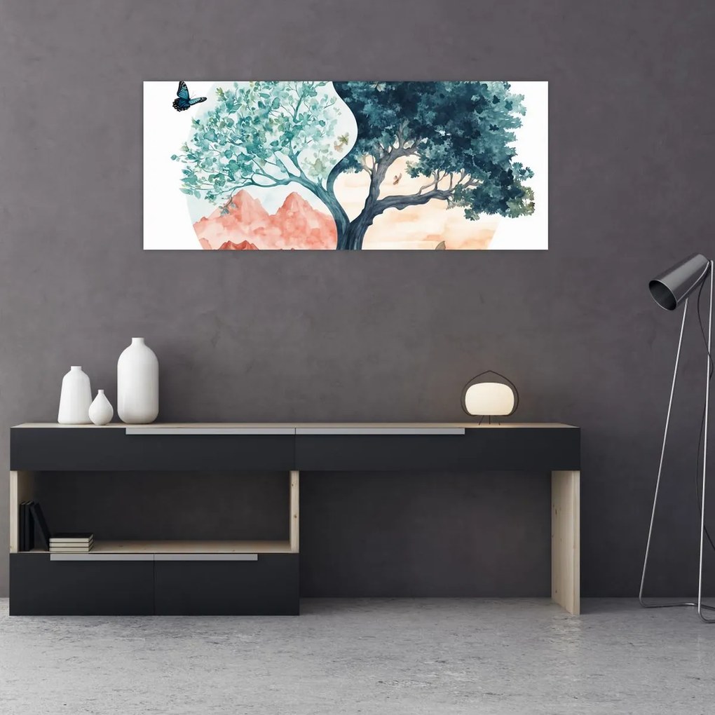 Obraz – Akvarelový strom plný života (120x50 cm)