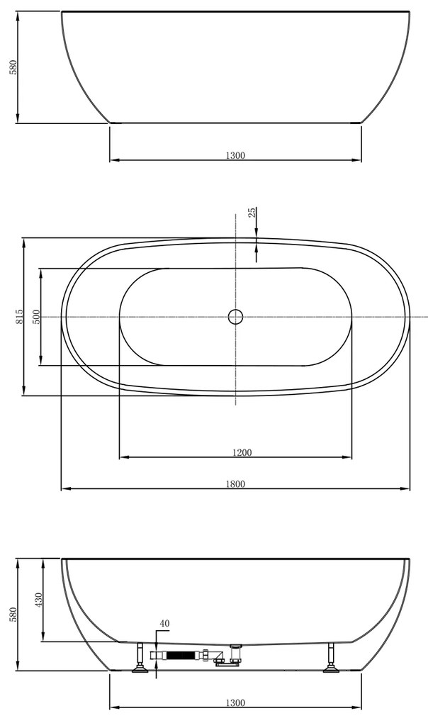 Aqualine Aqualine, DOURO voľne stojaca vaňa 180x80cm, biela, E1880