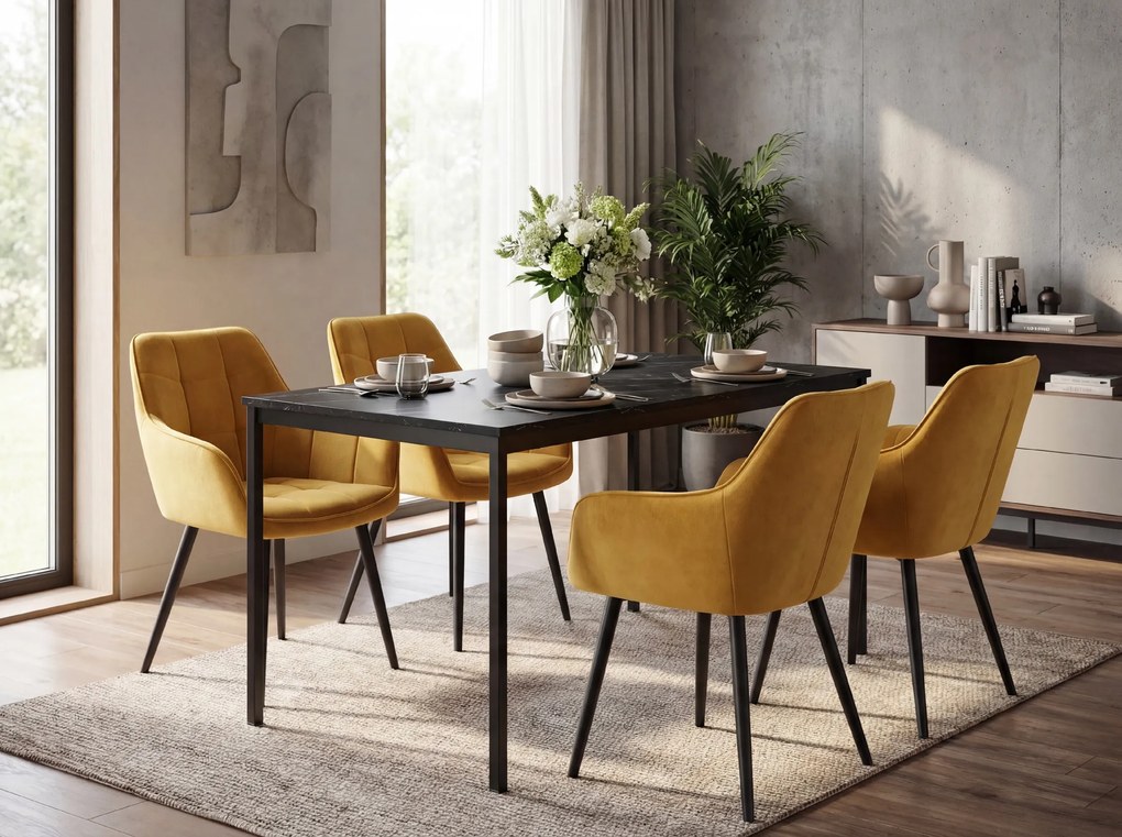 Jedálenské kreslo VARSI VELVET s čiernymi nohami, horčicové