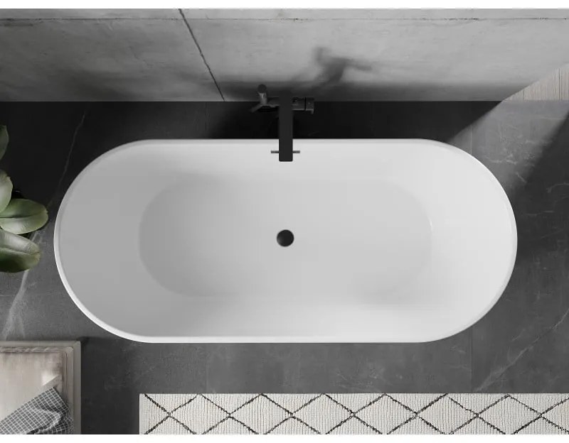 Mexen Flavia, voľne stojaca vaňa 160 x 75 cm, biela, čierny matný prepad, 54031608000-70