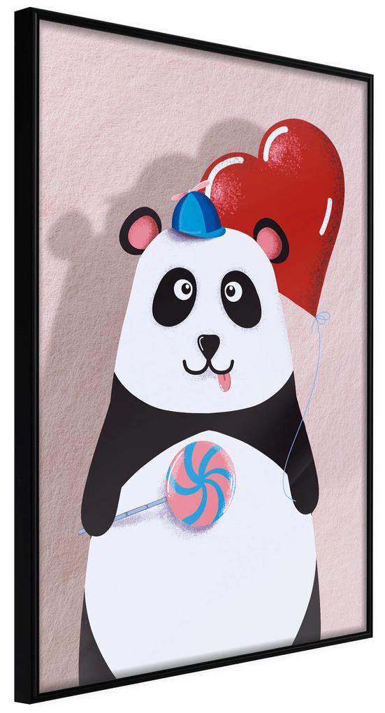 Artgeist Plagát - Panda with a Balloon [Poster] Veľkosť: 20x30, Verzia: Zlatý rám s passe-partout