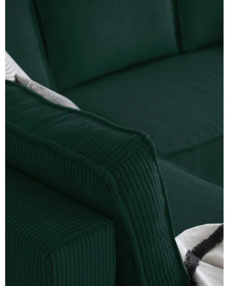 Tmavozelená menčestrová rozkladacia rohová pohovka (ľavý roh/do tvaru "U") Brave Dave – Miuform