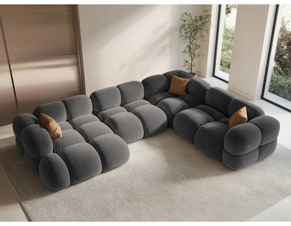 Sivá zamatová rohová pohovka (pravý roh/do tvaru "U") Loretto – Cosmopolitan Design