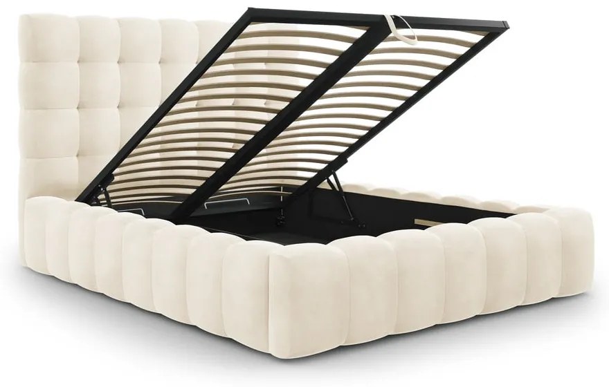 Béžová čalúnená dvojlôžková posteľ s úložným priestorom s roštom 140x200 cm Bali – Cosmopolitan Design