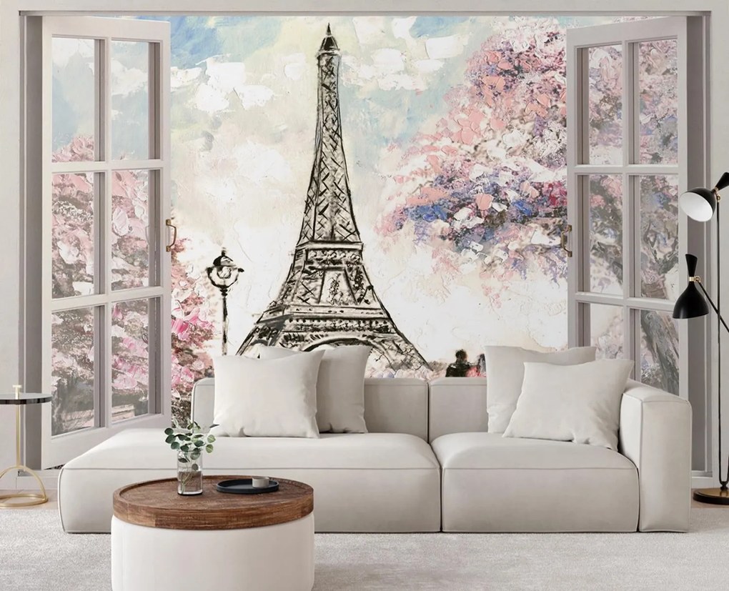 Gario Fototapeta Okno s výhľadom na Eiffelovu vežu Materiál: Vliesová, Rozmery: 140 x 100 cm