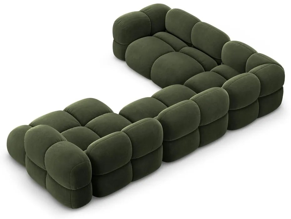 Zelená zamatová rohová pohovka (ľavý roh/do tvaru "U") Loretto – Cosmopolitan Design