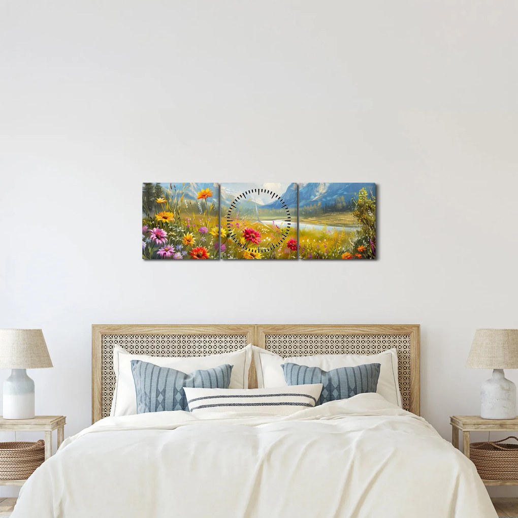 Obraz - Maľovaná krajina (s hodinami) (90x30 cm)