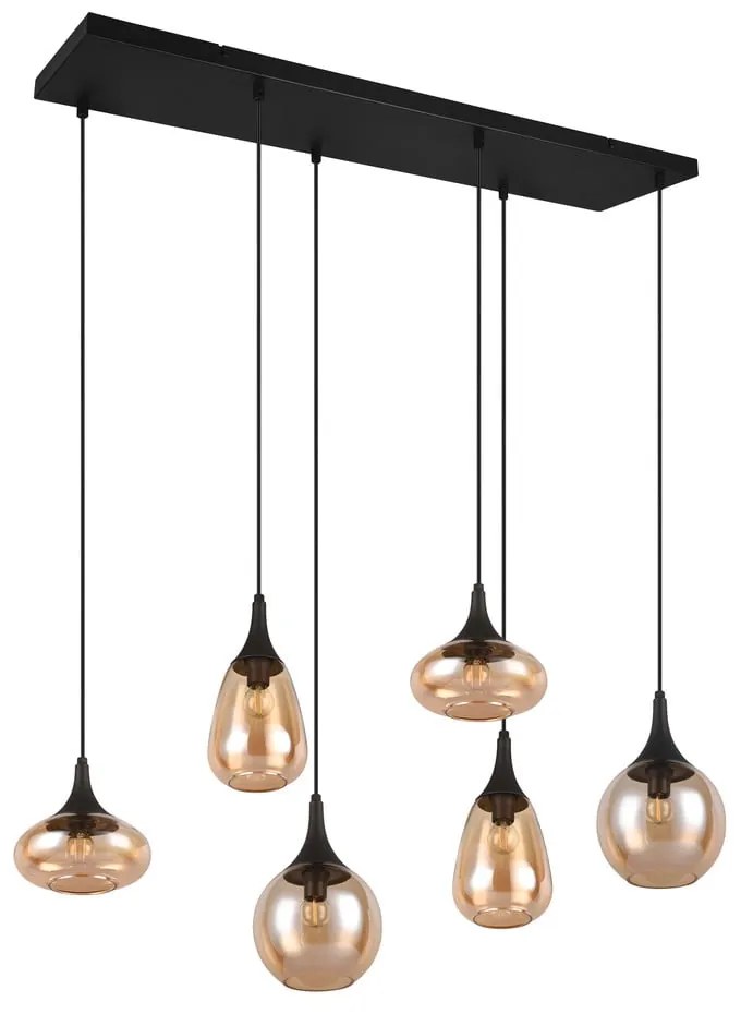 Čierno-oranžové závesné svietidlo so skleneným tienidlom Lumina – Trio