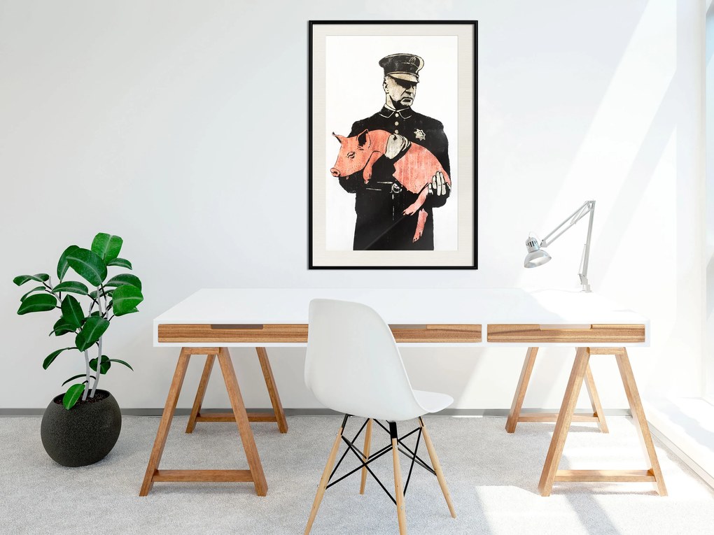 Artgeist Plagát - Police Pig [Poster] Veľkosť: 30x45, Verzia: Zlatý rám s passe-partout