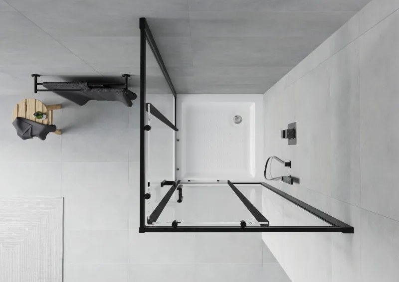 Mexen Rio štvorcový sprchový kút 80 x 80 cm, transparentný, čierny + vanička, biela - 860-080-080-70-00-4510
