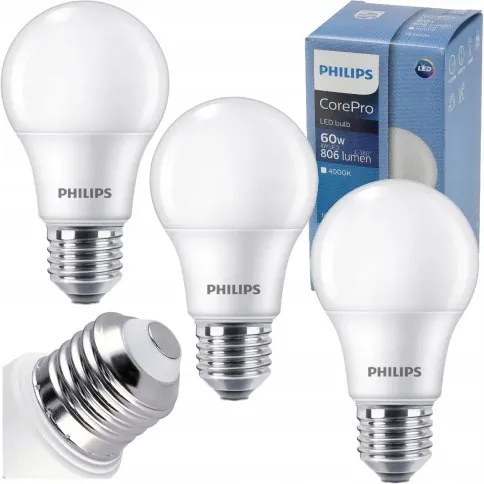 3x LED žiarovka E27 8W 806lm 100lm/w 4000k