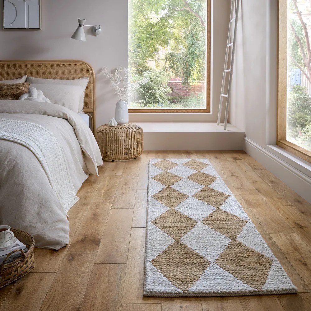 Biely/v prírodnej farbe ručne tkaný behúň s prímesou juty 80x230 cm Effie Diamond – Flair Rugs