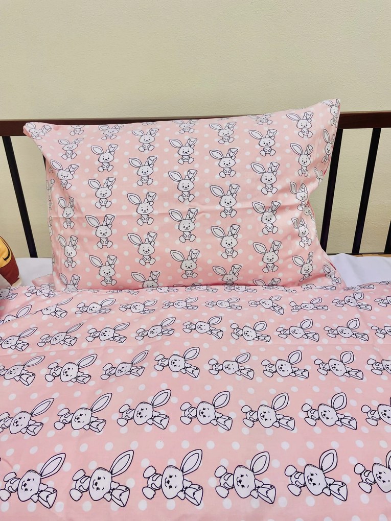 Obliečky bavlnené detské Zajačik ružový - 1x Vankúš 90x70cm, 1x Paplón 140x200cm