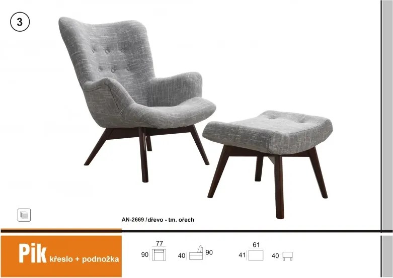 Kreslo Picolo s podnožkou, červená / prirodny (AN 2910)