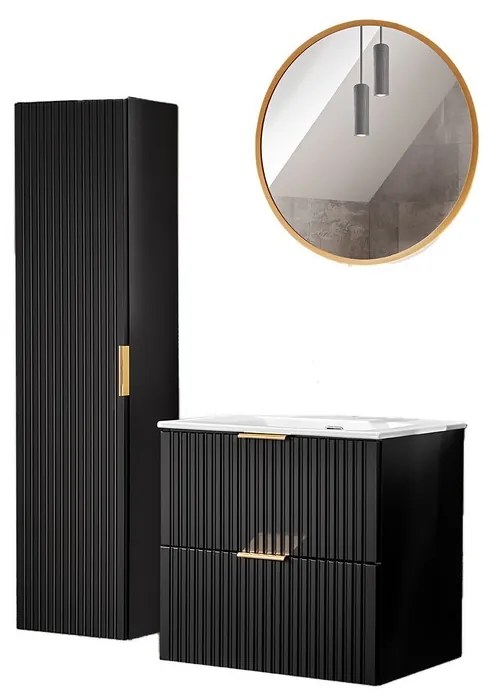 Kúpeľňová zostava Casad 60 cm so zápustným umývadlom, skrinkami a zrkadlom čierna