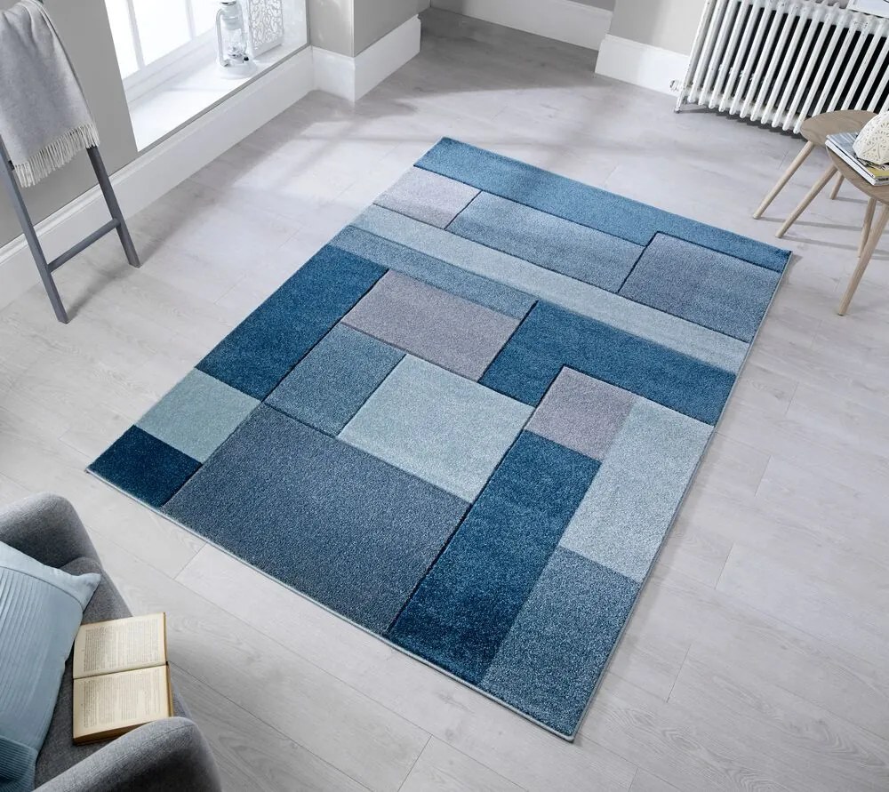 Flair Rugs, Kusový koberec Hand Carved Cosmos Denim Blue, 80x150, modrá, kancelária