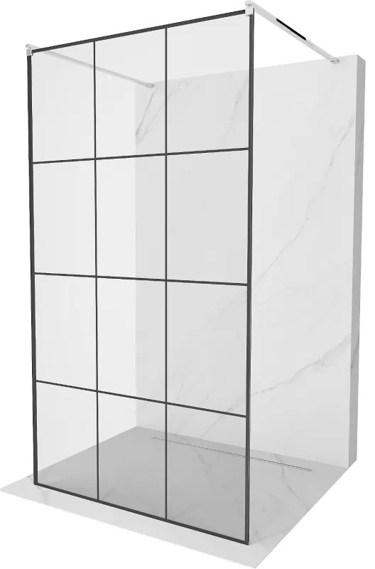 Mexen Kioto, priechodná sprchová zástena 120 x 200 cm, 8mm sklo číre/čierny vzor, 2x chrómová stabilizačná rozpera, 800-120-002-01-77