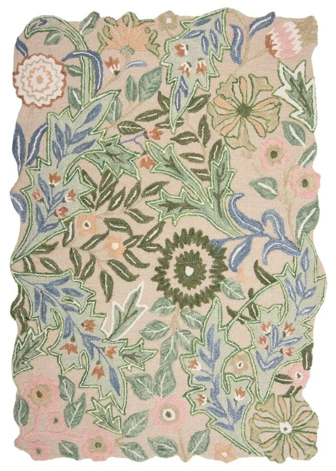 Zelený ručne tkaný vlnený koberec 160x230 cm Bryony Shaped Floral – Flair Rugs