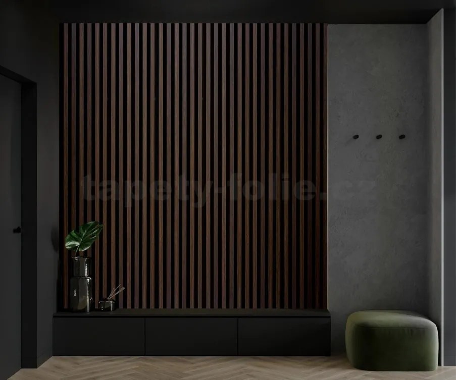 Akustické dekoračné panely, dub tmavý 3D lamely na filcovom podklade, rozmer 270 x 30 cm, IMPOL TRADE