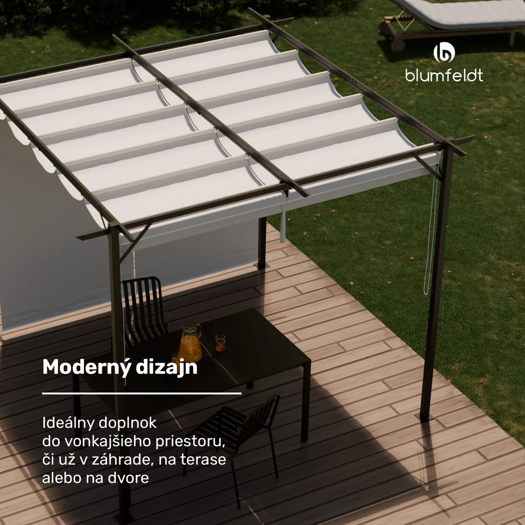 Blumfeldt Pantheon Robust, pergola, 3 x 3 m, s bočnými roletami, práškovo lakovaná oceľ odolná voči poveternostným vplyvom