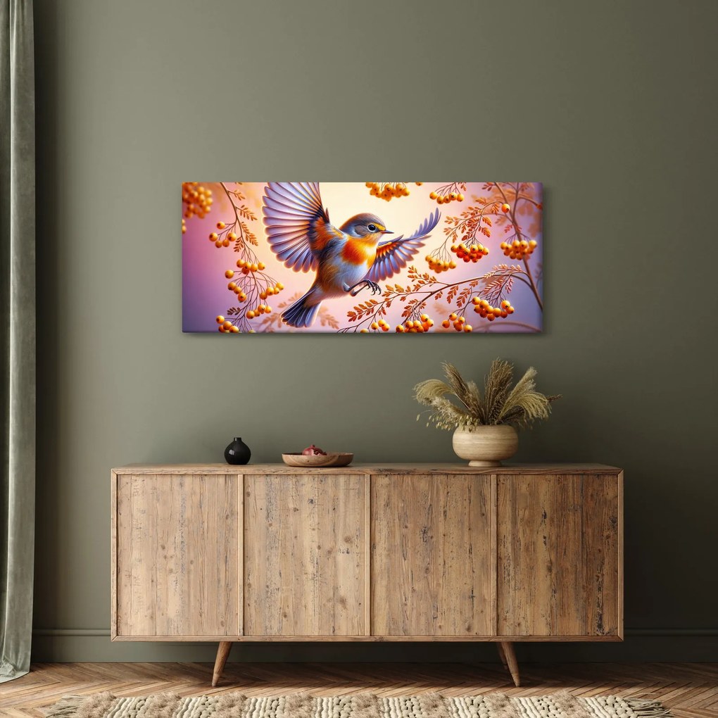 Obraz - Vták s jarabinou (120x50 cm)