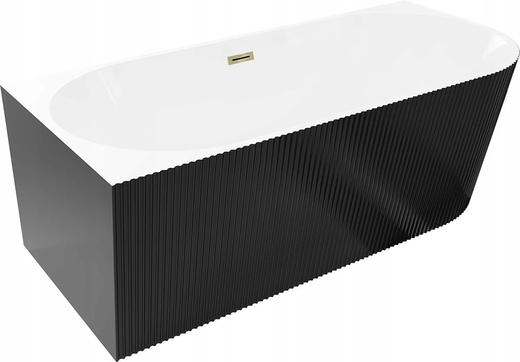 Mexen Silo ľavá rohová vaňa 150x75 cm, biela/čierna, zlatý prepad