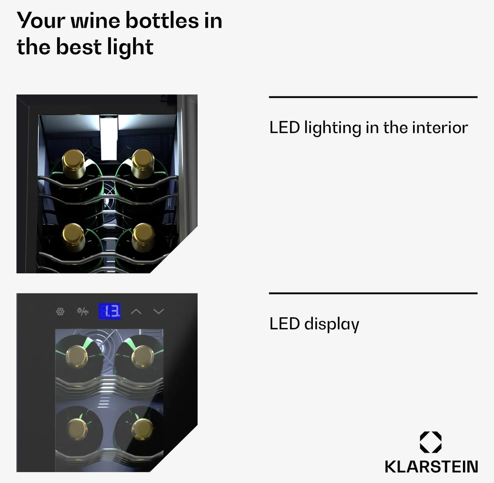 Klarstein Shiraz 18 Slim Uno, chladnička na víno, 18 fliaš, 5 - 18 °C, dotykové ovládanie