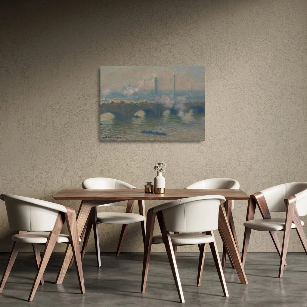Sklenený obraz - Claude Monet, Waterloo Bridge, Gray Day, reprodukcia (70x50 cm)