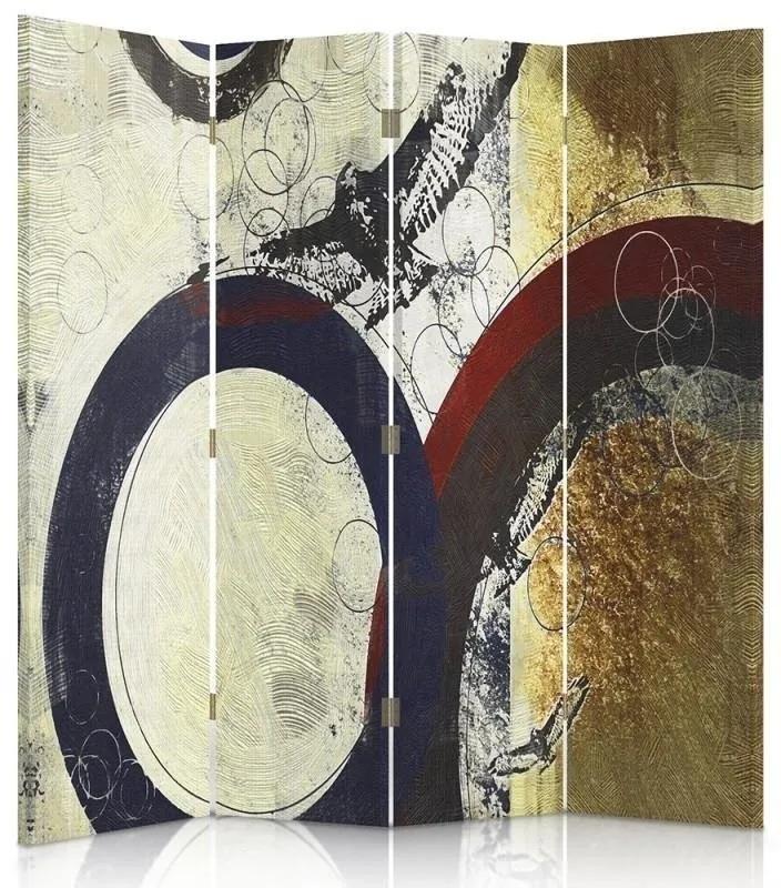 Ozdobný paraván Abstraktní barevný kruh - 145x170 cm, štvordielny, klasický paraván