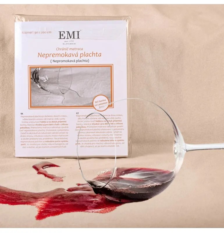 Plachta posteľná nepremokavá krémová s gumičkou po rohoch EMI, 90x200 cm