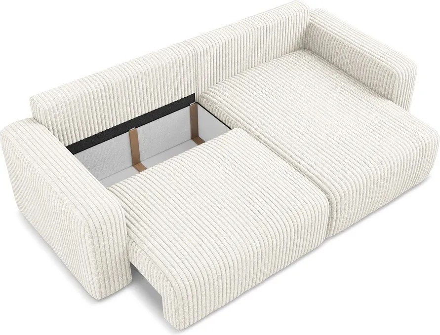 Krémovobiela menčestrová rozkladacia/s úložným priestorom rohová pohovka (pravý roh/s leňoškou) Kona – Makamii