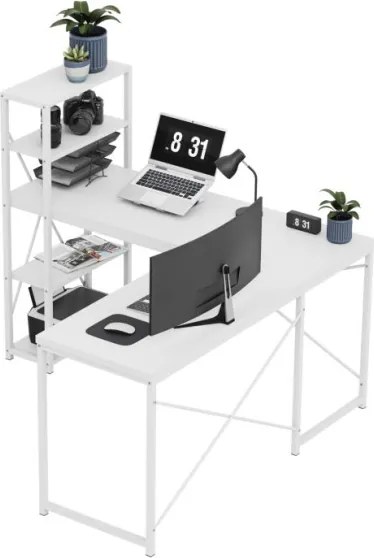 Rohový pracovný stôl s policami Leader 5.9 biely