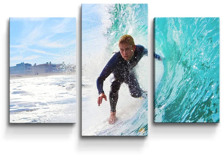 Sablio Obraz - 3-dílný Surfista na vlne - 75x50 cm