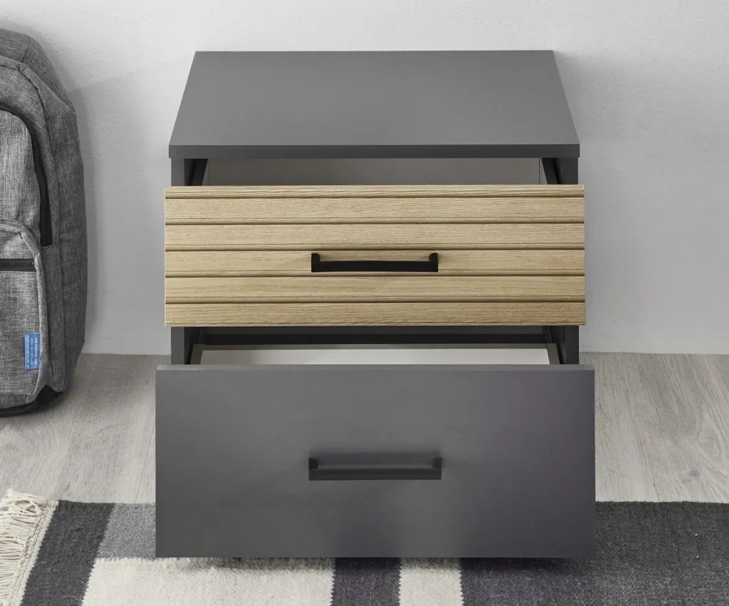 Nočný stolík Laurie, grafit/dub