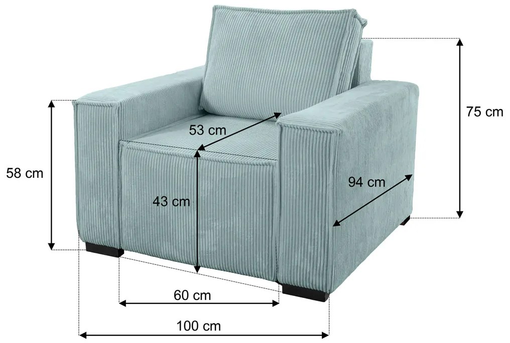 Kreslo s taburetom SMART SET, svetlo modrá