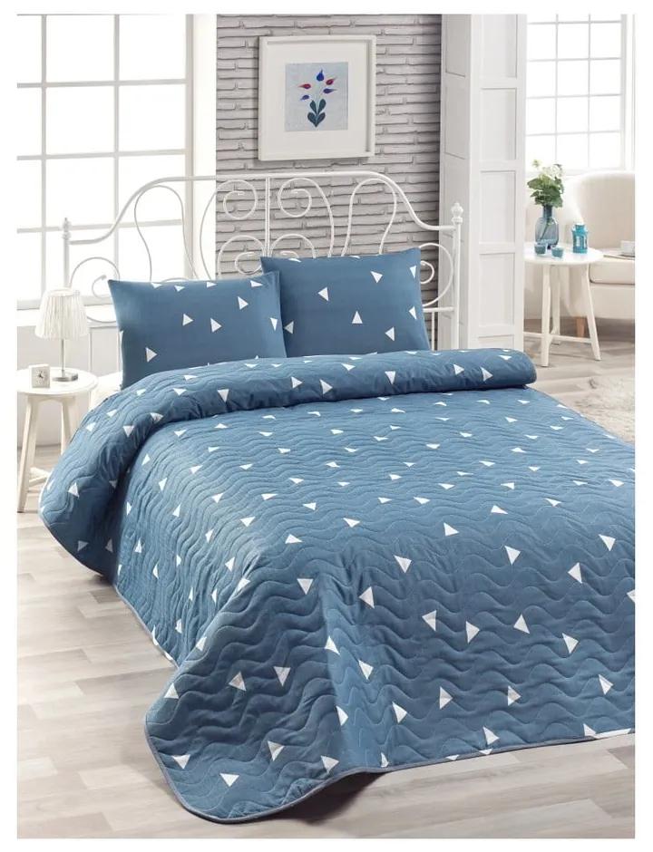 Set modrej prikrývky cez posteľ a obliečky na vankúš Mismo Cula, 160 × 220 cm