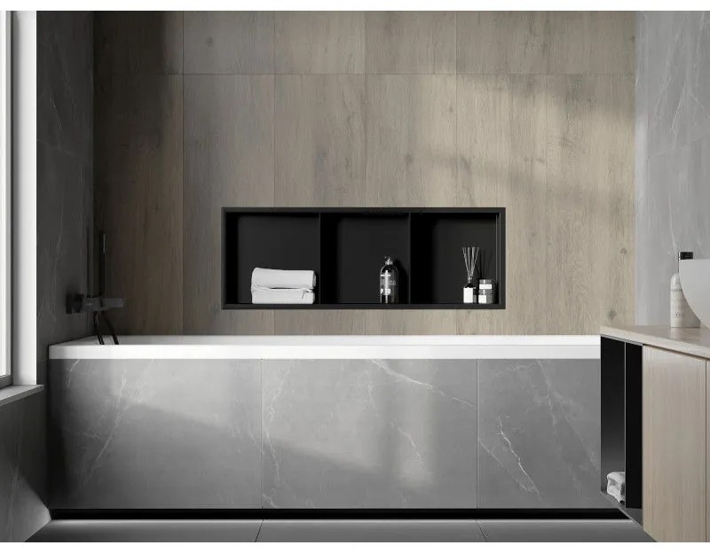 Mexen X-Wall-R, polička na zapustenie na obklad s golierom 90 x 30 cm, čierna matná, 1970903010S