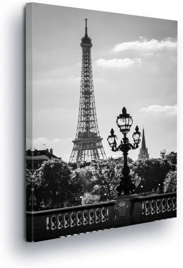 GLIX Obraz na plátne - Black and white Eiffel tower 100x75 cm