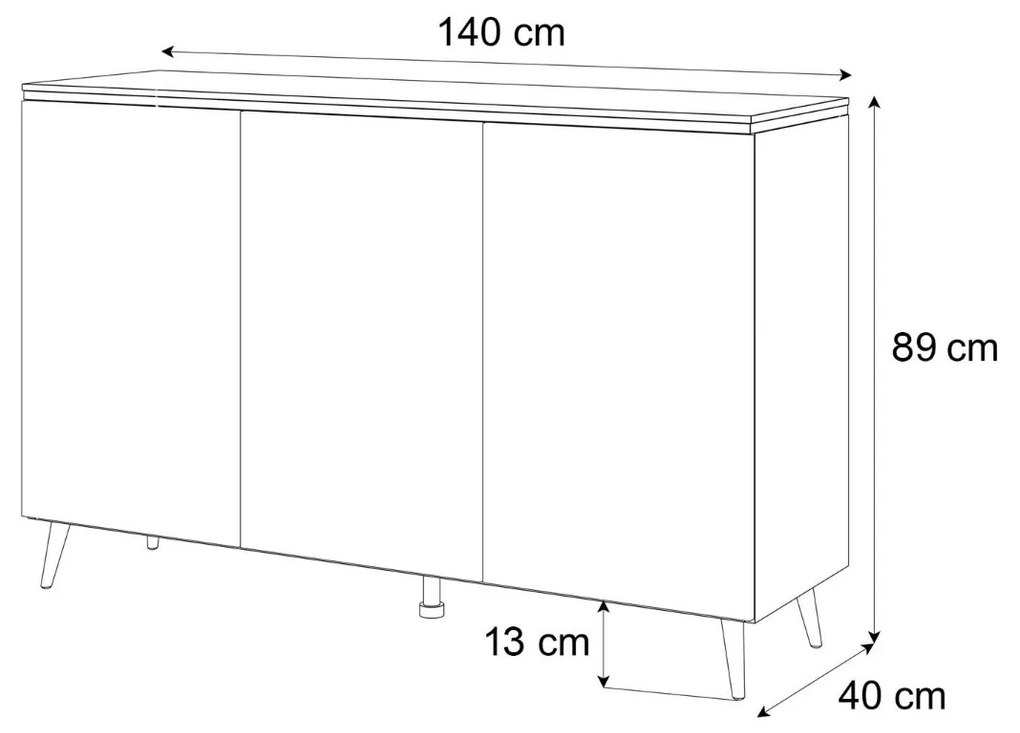KOMODA NESSIE 3 TROJDVEROVÁ BIELY LESK + ZLATÁ 140 cm