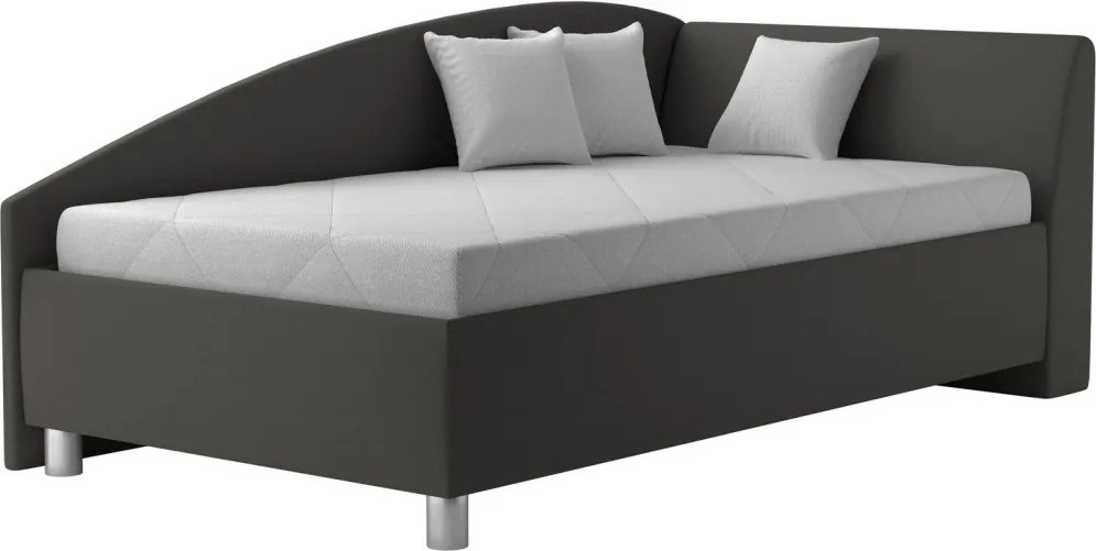 Rohová posteľ Andrew pravá 110x200 cm, tmavo šedá látka